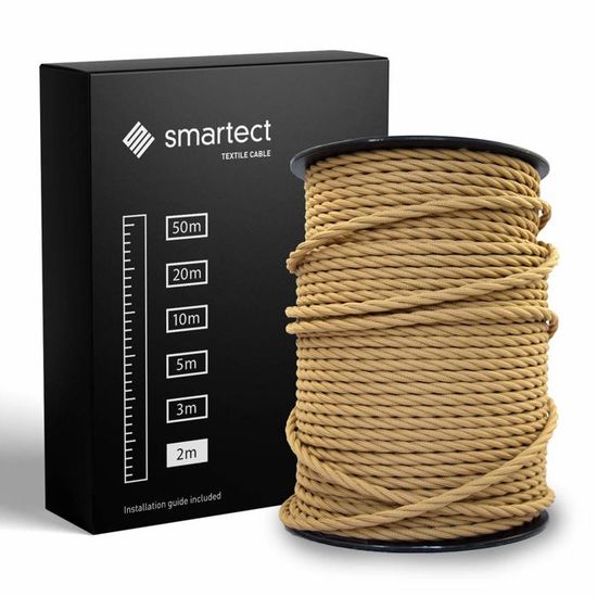 Câble Électrique Textile Torsadé Blanc Smartect - Fil Tissu 5m 3 Conducteurs (3x0,75mm²) Pour Lampes Design Et Projets Bricolage