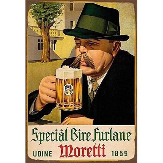 café bureau Generies Birra Moretti Plaque en métal en métal pour bière italienne Italie vintage rétro en fer Affiche davertissement pour bar maison garage 