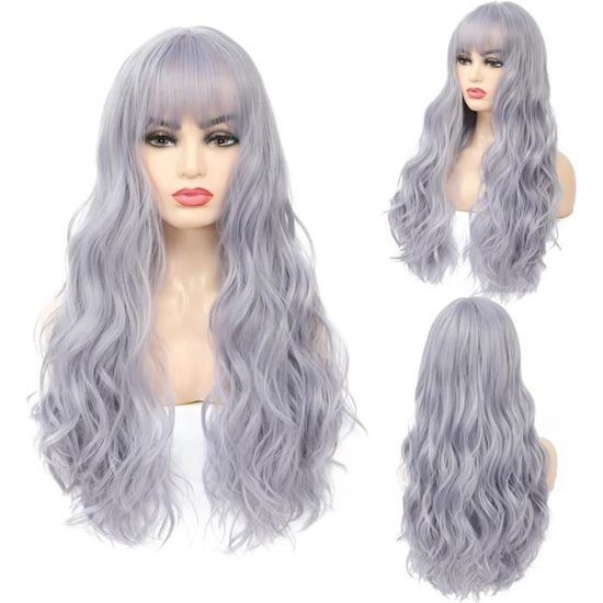 Set Perruque Halloween Femme Gris Argenté 70 Cm + Accessoires Gothiques – Masque, Gants, Collier – Idéal Cosplay, Fête