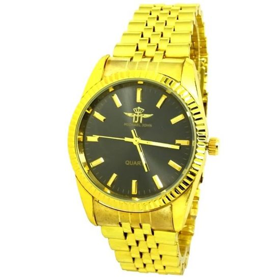 MONTRE HOMME BIJOUX OR NOIR LUXE MICHAEL FINE ACIER MODE CLASSIQUE IDEE CADEAU