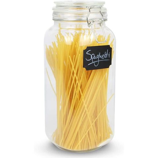 Bocal de pâtes et de céréales Contenants de nourriture sèche Grand récipient vintage hermétique en verre rond Maison & White Bocal de rangement à spaghetti de 2,2 L 