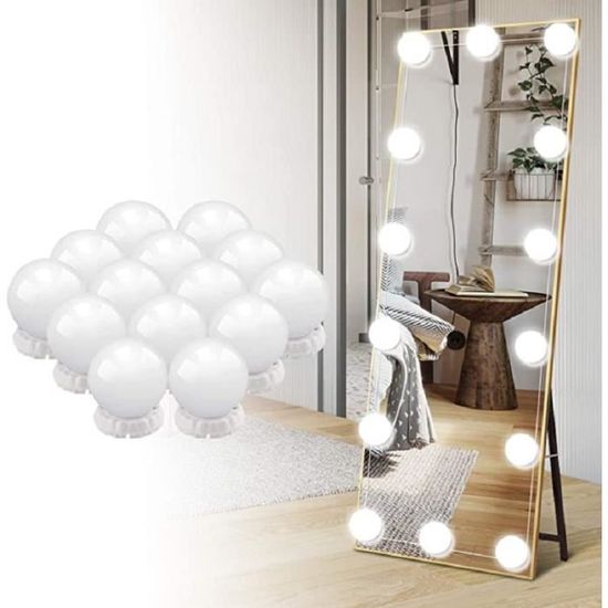 Dhnvcud Lumière de Miroir, 14Ampoules Hollywood Kit de Lumière LED Dimmable  Lampe pour Miroir Cosmétique Salle de Bain 3 Coul