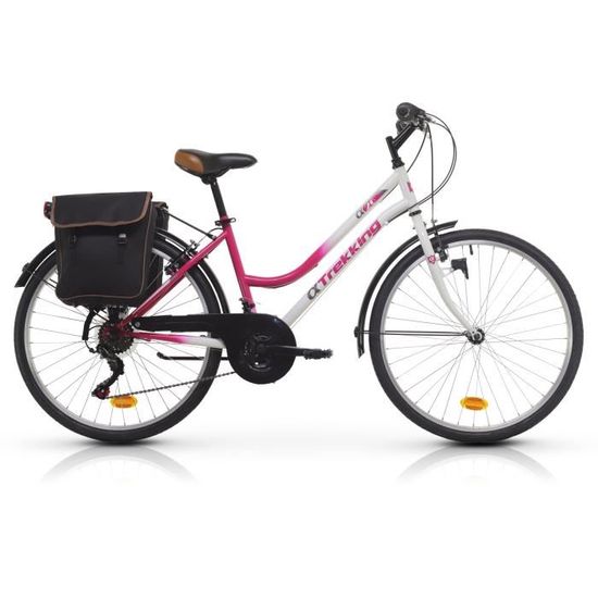 VTC Femme 26 18 vitesses Freins Vbrake Rose et Blanc Cdiscount Sport
