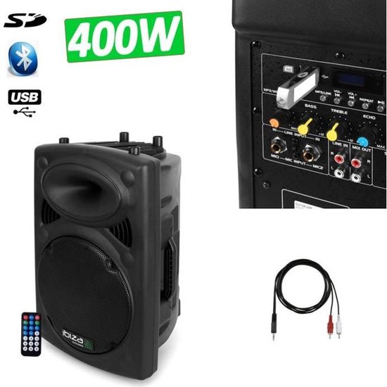 Enceinte amplifiée DJ SONO Mobile 400W IBIZA SOUND SLK10A-BT + câble PC -  Cdiscount TV Son Photo