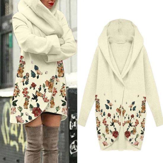 Cocila à Capuche Zippé Doublé Polaire Pour Femme Pull Thermique Chaud