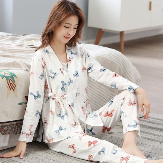 3308 Pyjama De Maternite 3 Pieces Par Ensemble Vetements De Nuit D allaitement Pour Femmes Enceintes Combinaison Avec Imprime