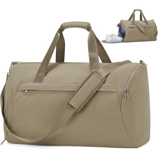 Sac De Voyage Pliable Grand Kaki - Sac Sport Femme Homme Avec Compartiment Chaussures, 47x26x25cm
