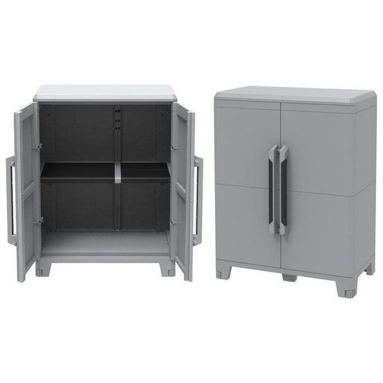 Armoire à Balai Terry Jrattan 368 Armoire 2 Portes Effet Rotin - 4 Étages, 68x37.5x170cm - Pour Intérieur/Extérieur Armoire Plastique Multifonction