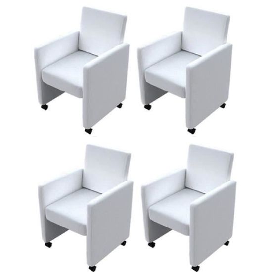 4pcs Fauteuil chaises à roulettes de salle à manger ou de cuisine design ergonomique Blanc 58,5 x 65 x 88 cm