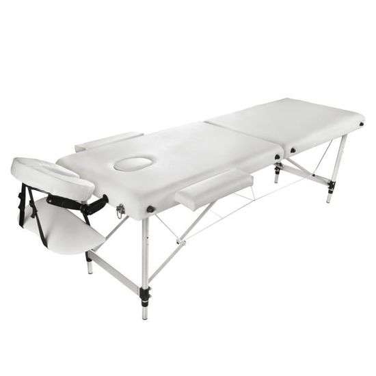 Table de massage Pliante 2 Zones Cadre en Aluminium Blanc avec Housse 185 x 60 cm VINTEKY®