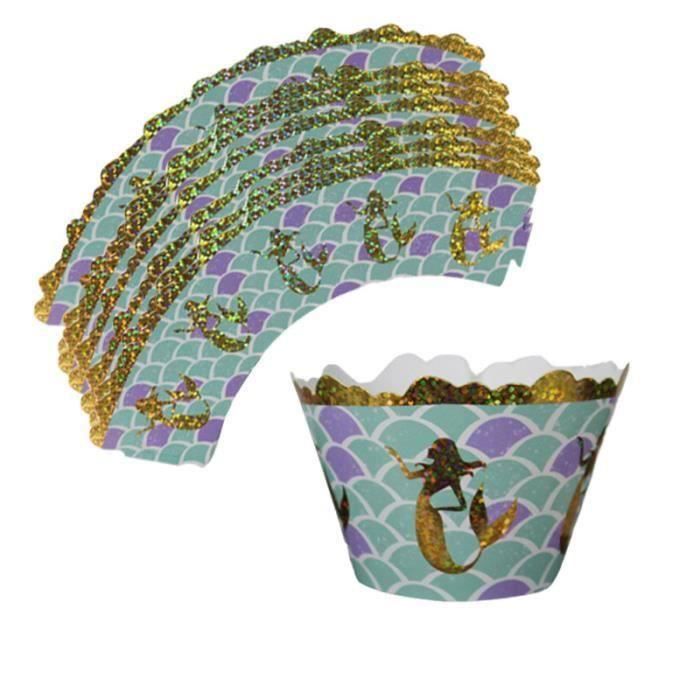 24 Pièces Sirène Cake Toppers Et 24 Wrappers Cupcake - Décoration Fête Anniversaire Sirène Enfant