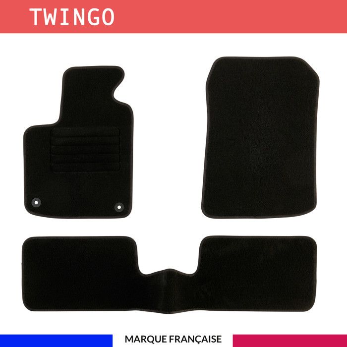Tapis de sol voiture - Sur mesure pour RENAULT TWINGO 2 (07/2007-08/2014) Antidérapant - 3 pièces : Protection arrière - Moquette
