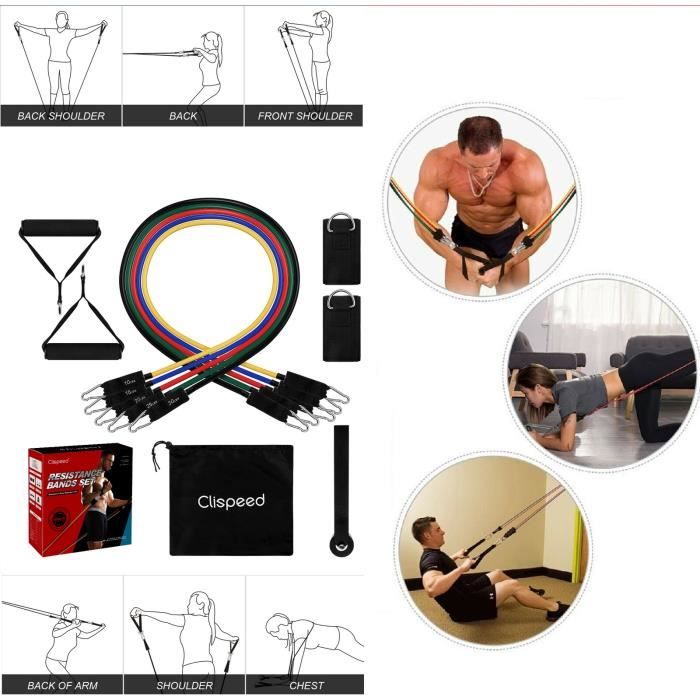 Bandes de Résistance Set Elastiques, Artizlee Kit de 11 Accessoires Musculation-Bandes de Fitness Exercice Elastiques Yoga Pilâtes G