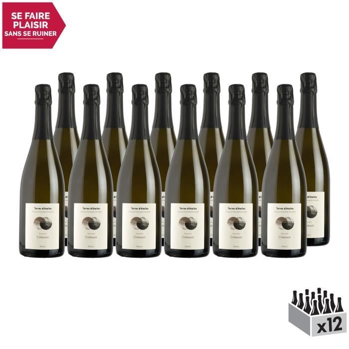 Alsace Crémant Extra Brut Blanc - Lot de 12x75cl - Terres d'étoiles - Vin AOC Blanc d' Alsace - Cépages Pinot Auxerrois,