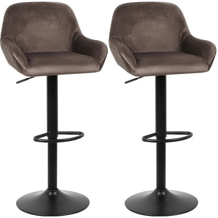 Marron ! Lot de 2 ! tabouret de bar en tissu marron - Chaise haute de cuisine - L 80 X P 40 X H 86-106 cm