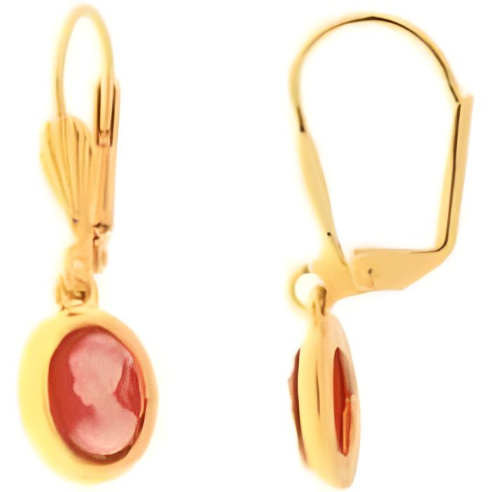 Boucles d'oreilles Dormeuse Camée ORANGE Plaqué Or