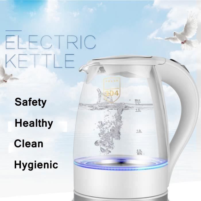 NEUFU 1.7L 1850W Bleu LED Bouilloire électrique en Verre Rapid 360° Sans fil 220V