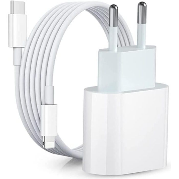 Chargeur Rapide pour iPhone - 20 W - avec câble de Charge USB C de 1 m - Chargeur Rapide - Adaptateur Secteur - Adaptateur de [1143]