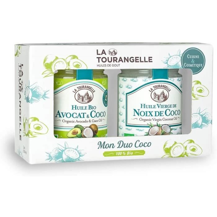 La Tourangelle Coffret Huile Vierge de Coco Bio/huile Avocat-coco Bio 100% Bio Usage Cuisine/cosmétique Idée Cadeau Gourmandise/bien