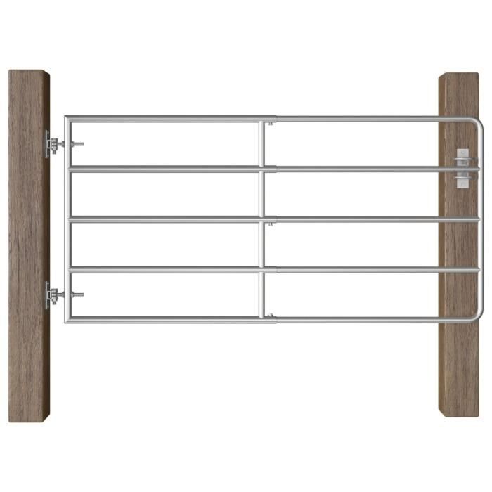 :)49856 GRAND Portillon à 5 barres Portail de jardin ECONOMIQUE - Portail de Clôture Porte de jardin Acier (95-170)x90 cm Argenté