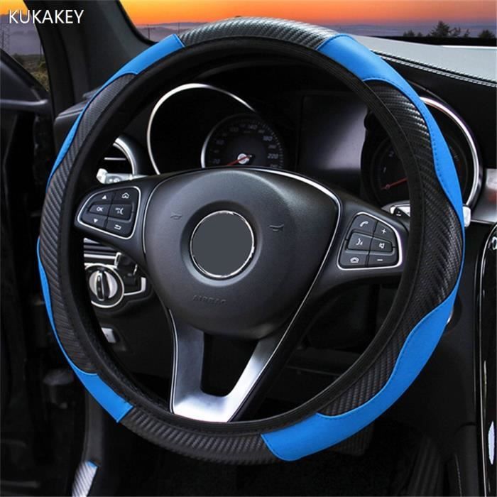 Couvre volant,Housse de volant de voiture en cuir, antidérapante et Anti poussière, universelle, pour Peugeot 108 206 - Type Blue
