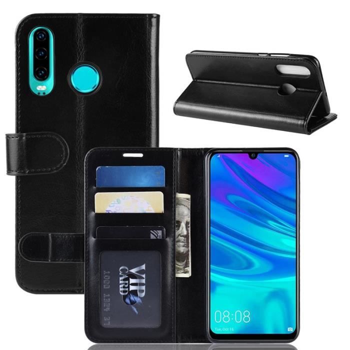 Housse Huawei P30 Lite, Noir Étui Housse Folio Portefeuille Cuir Mode Magnétique Doux Protection 360° Antichoc