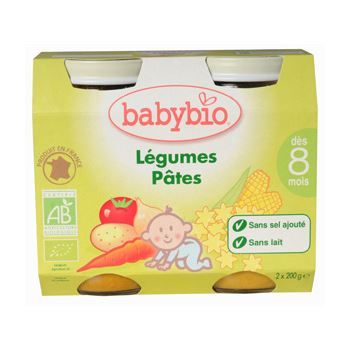 Babybio - Petit Pot Bébé Bonne Nuit Légumes Pâtes - Bio - 2x200g - Dès 8 mois