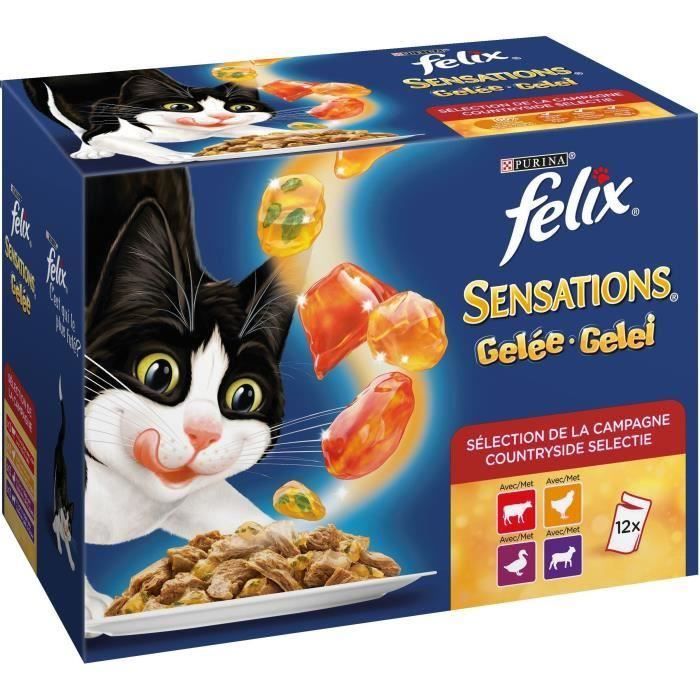 FELIX Sensations en gelée - Viandes bœuf, poulet, canard et agneau - Pour chat adulte - 36 x 100 g