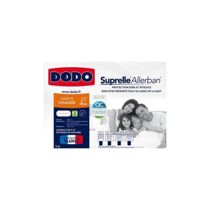 DODO Couette chaude 400g/m² anti allergique SUPRELLE 240x220cm