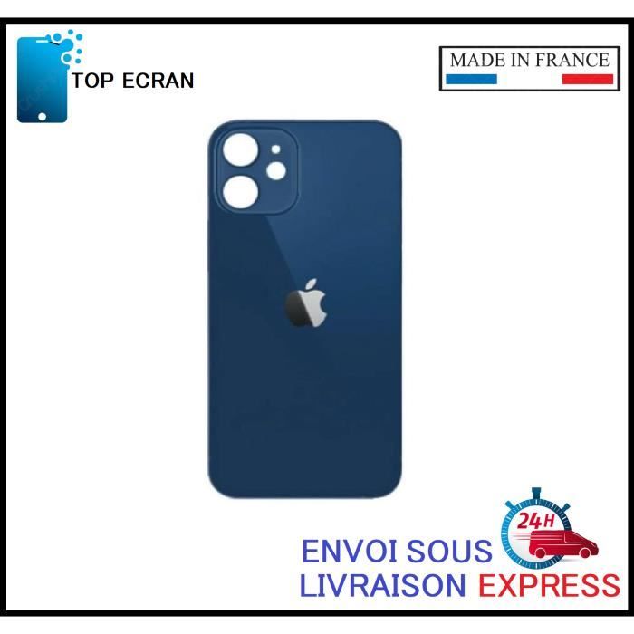 Vitre arrière pour Iphone 12 BLEU avec LOGO et Adhesif