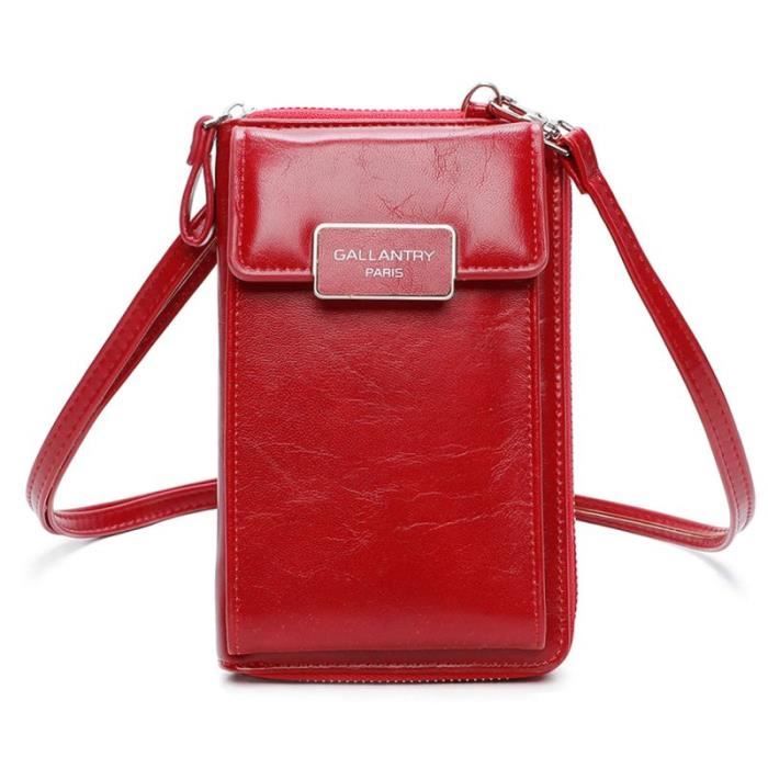 Gallantry - Petit Sac Téléphone Portefeuille Porte-monnaie Avec Bandoulière Tout-en-un Femme - Rouge