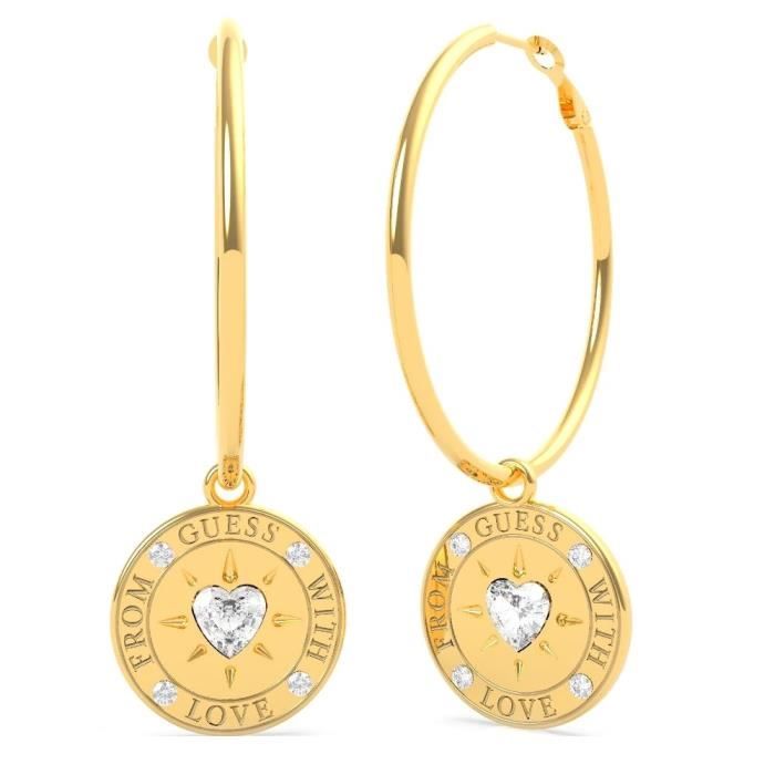 Boucled’oreille GUESS GUESS avec amour en acier inoxydable UBE70032. bain anneaux pièce d'or suspendus Swarovski