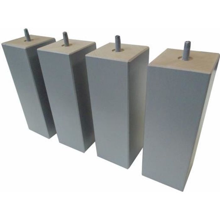 Jeu de 4 pieds bois carré silver 20 cm 70 x 70