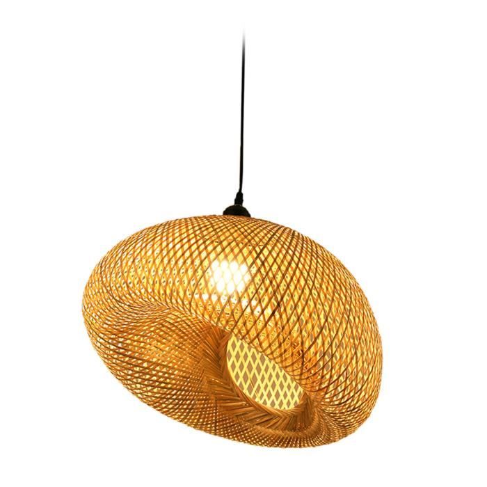 Style japonais bambou lanterne tissage lustre lampe à LED suspension pendentif lumière osier éclairage abat-jour Incliné 45cm