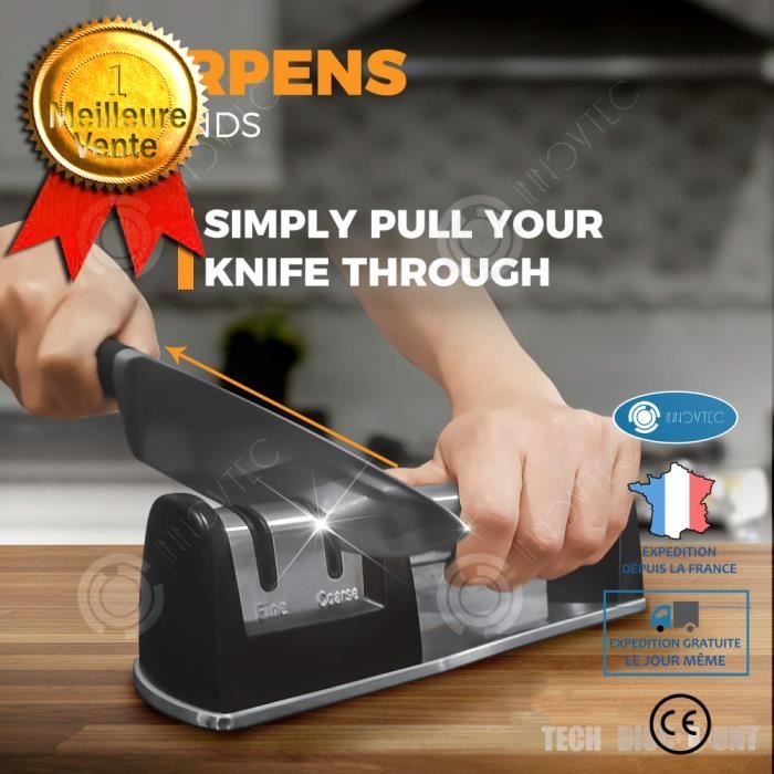 INN® Aiguiseur couteaux et ciseaux professionnel Ustensile de cuisine manuel avec poignée Affûteur de lame portable universel découp