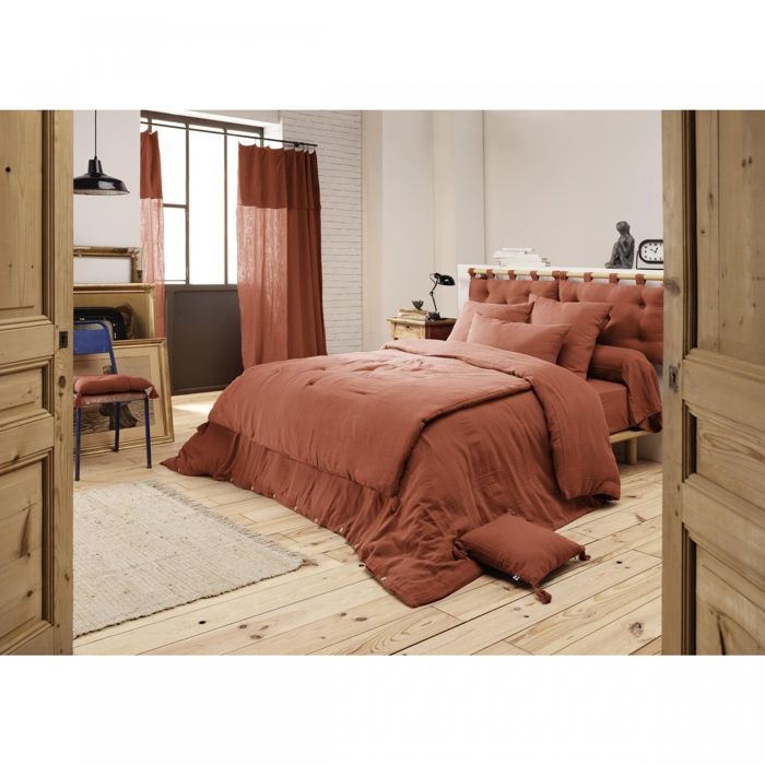 CDaffaires Housse de couette double gaze de coton 240 x 220 cm terracotta Orange