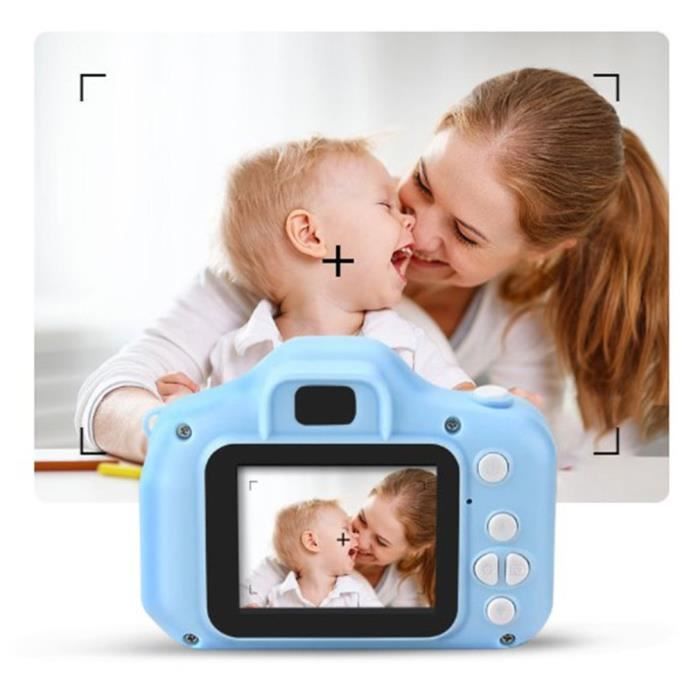Mini appareil photo pour enfants exquis de style dessin animé haute définition avec carte mémoire 8G bleu