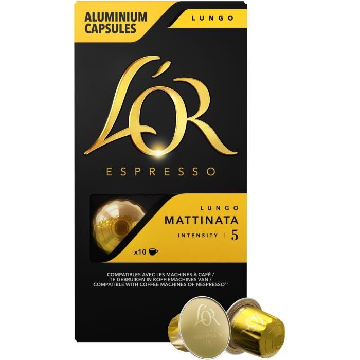 Café capsules L’Or Espresso Lungo Mattinata x10, en aluminium compatibles Nespresso