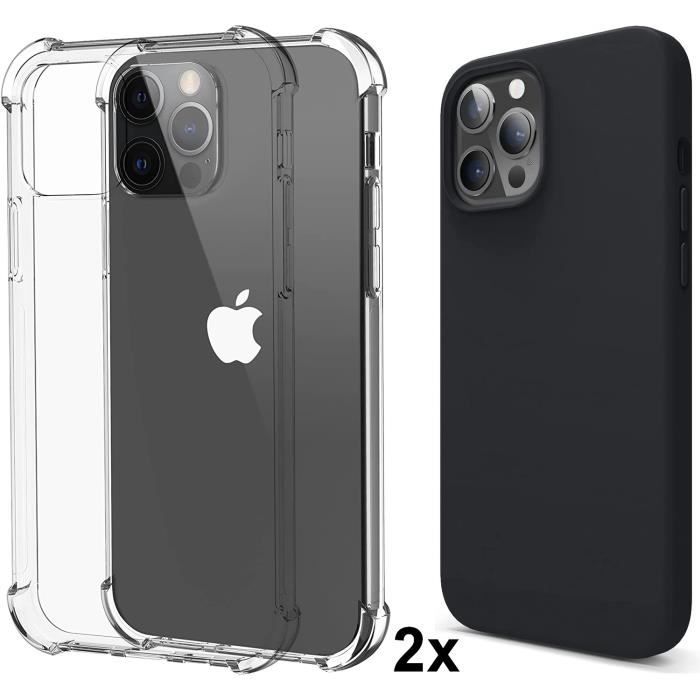 lot 2x coque IPHONE 12 PRO MAX Anti-chocs bords renforcés en silicone noir transparente