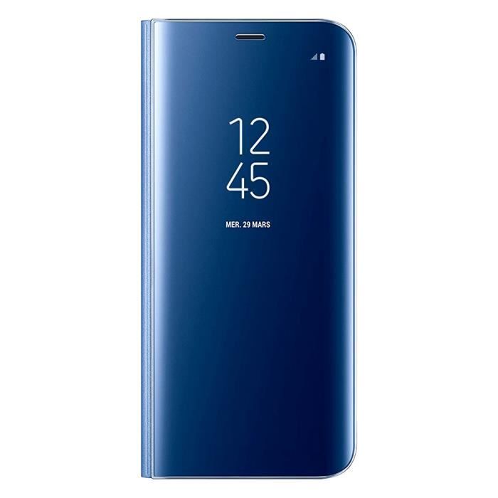 Clear View Housse Etui Samsung Galaxy S8 Plus ,Flip Folio Ultra-Mince Translucide Miroir Smart Cover - Bleu