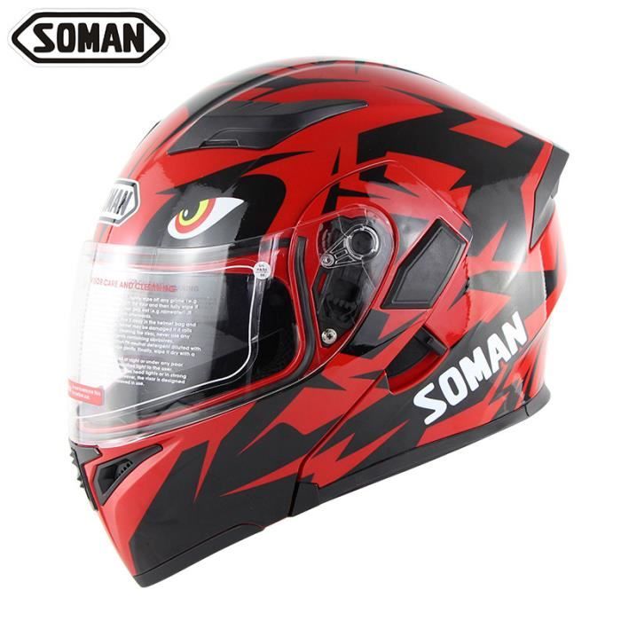 SOMAN Bluetooth Double lentille casque de moto rabattable pour hommes et hommes casque de moto de Motocross intégral Moto casco