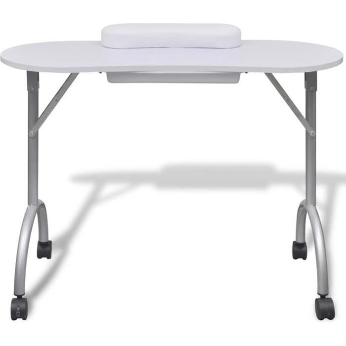 Table de manucure pliante blanche avec roulettes Table console