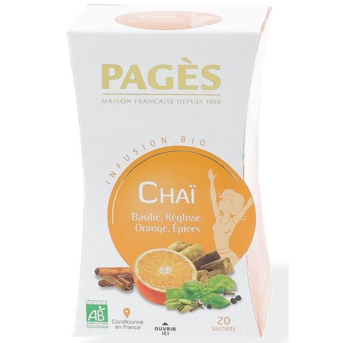 PAGES Infusion Chaï Basilic Réglisse Orange Épices - Bio - 20 sachets