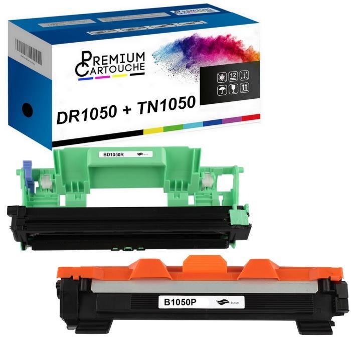 Tambour + Toner DR+TN1050 Compatible pour Brother HL-1110-1110E-1110R-1112-1112E-1112R-1210W-1212W, MFC-1810-1810E-1810R-1815R-1910W