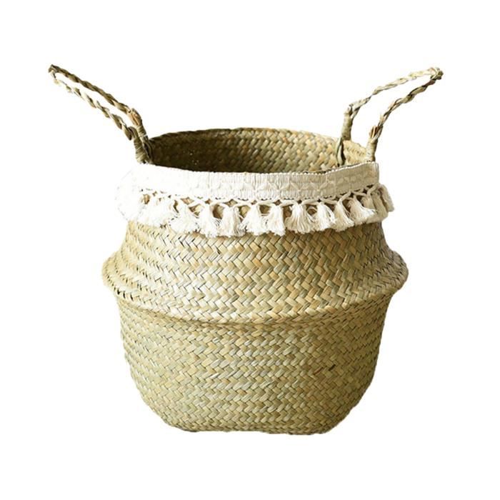 Panier tissé marier fleur pot de fleur plante belly panier organigramme pliable avec poignées glands blancs