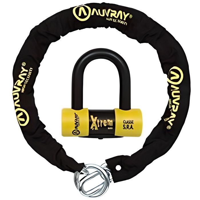 AUVRAY - Kit Antivol Bloque Disque Mini U SRA + Chaîne Gainée Lasso L1,20m Ø12mm