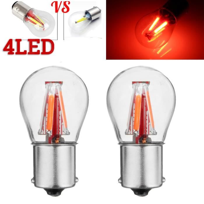 TEMPSA 2X LED Ampoule 1156 BA15S P21W 450LM Voiture 12 V 24 V Super Lumineux 4 Filament COB Rouge