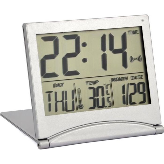 TRIXES Réveil Numérique en Argent Écran LCD de Température Bureau