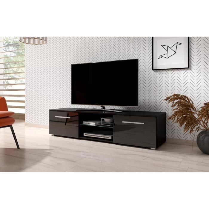 VIVALDI Meuble TV - MOON - 140 cm - noir mat / noir brillant sans LED - style moderne