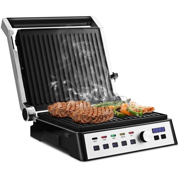 Grille Electrique Multifonction Grille Viande 2000W Revêtement Antiadhésif Écran Tactile Température Réglable Noir